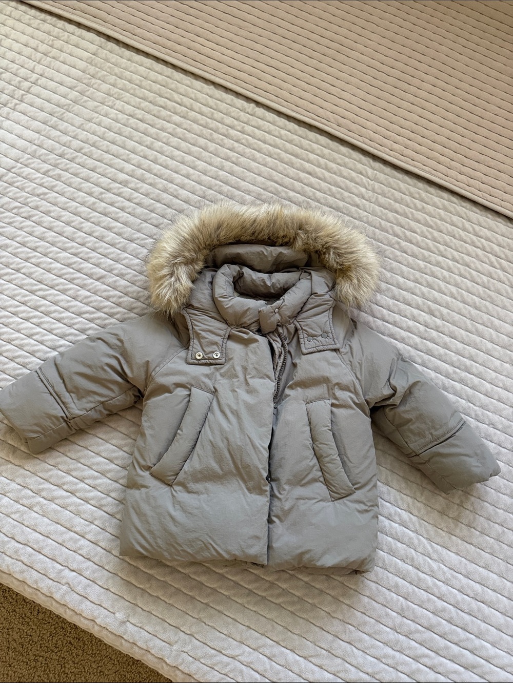 Zara Kids Beige Puffer Jacket with Faux Fur Hood